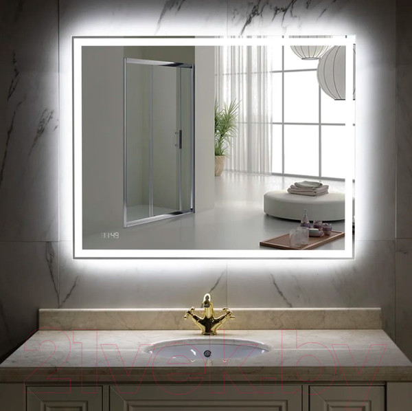 Изображение товара Зеркало Пекам Greta 110x80 / greta-110x80dpcl (с подсветкой, с сенсором на взмах руки, подогрев, часы)