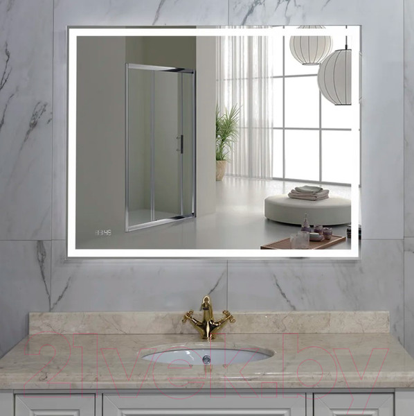 Изображение товара Зеркало Пекам Greta 110x80 / greta-110x80dpcl (с подсветкой, с сенсором на взмах руки, подогрев, часы)