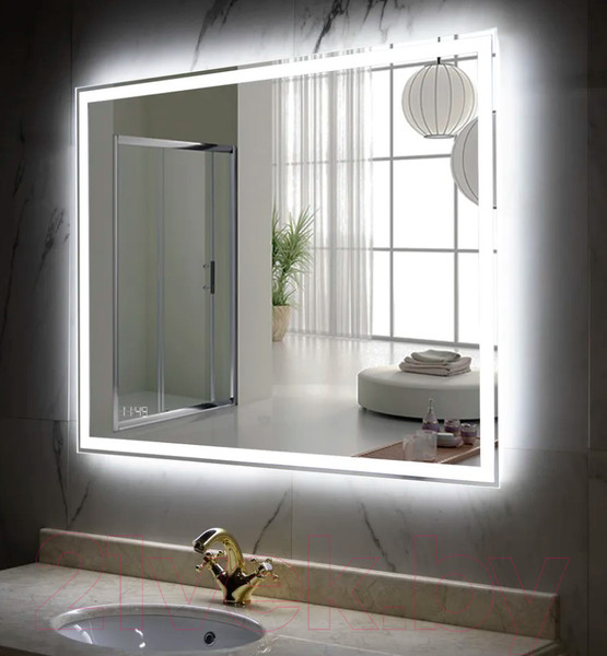 Изображение товара Зеркало Пекам Greta 110x80 / greta-110x80dpcl (с подсветкой, с сенсором на взмах руки, подогрев, часы)