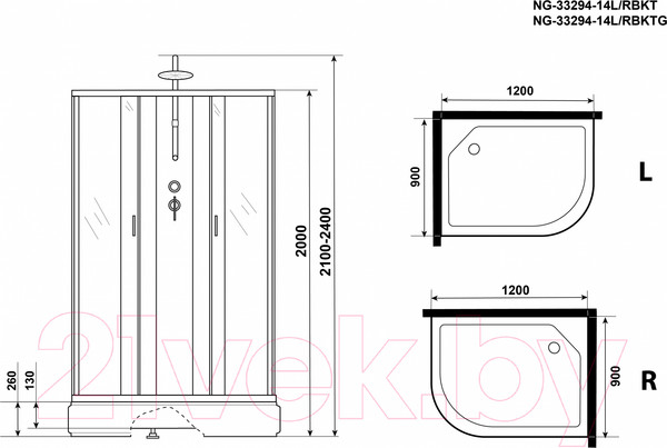Изображение товара Душевая кабина Niagara NG-33294-14LBKTG 120x90 (матовое стекло)