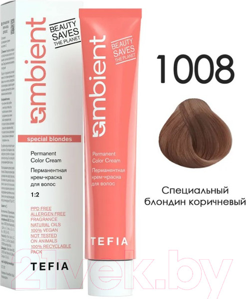 Изображение товара Крем-краска для волос Tefia Ambient Перманентная 1008 (60мл, специальный блондин коричневый)
