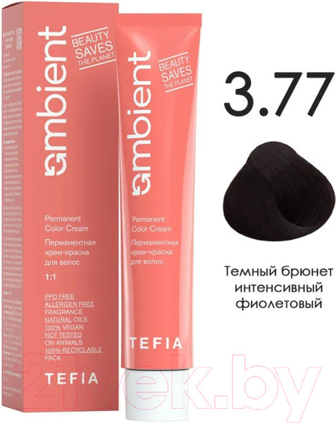 Изображение товара Крем-краска для волос Tefia Ambient Перманентная 3.77 (60мл, темный брюнет интенсивный фиолетовый)