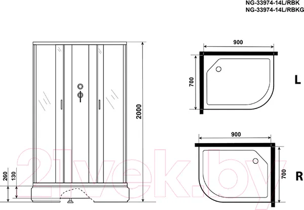Изображение товара Душевая кабина Niagara NG-33974-14LBK 90x70 (матовое стекло)