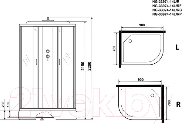 Изображение товара Душевая кабина Niagara NG-33974-14LG 90x70 (матовое стекло)
