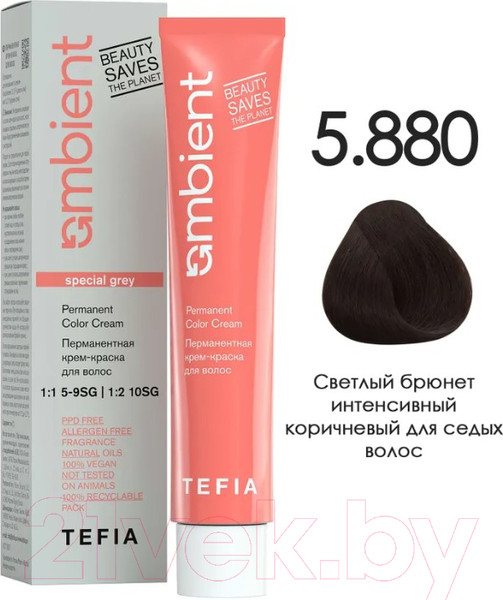 Изображение товара Крем-краска для волос Tefia Ambient Перманентная 5.880 (60мл, светлый брюнет интенсивный коричневый для седых волос)