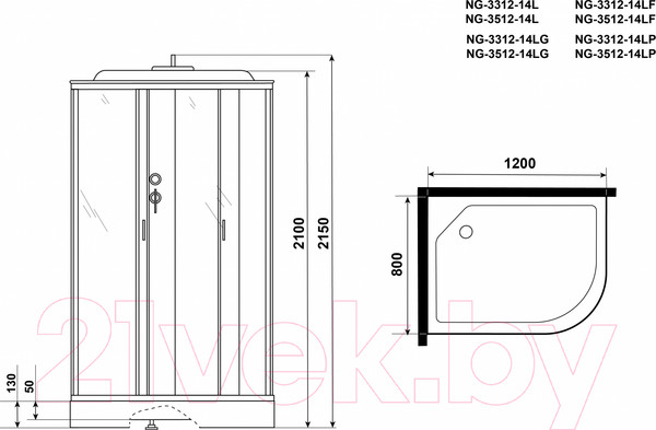 Изображение товара Душевая кабина Niagara NG-3512-14LF 120x80 (тонированное стекло)