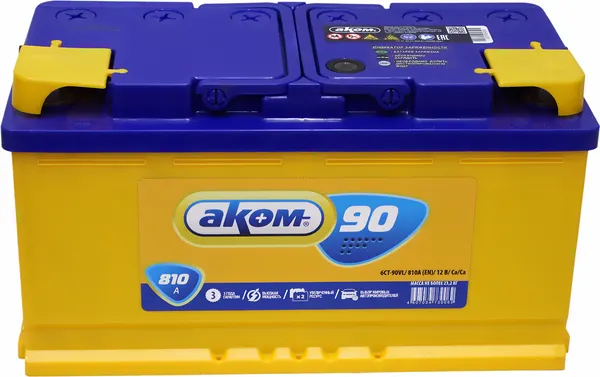Автомобильный аккумулятор AKOM 6СТ-90 Рус L+ 810A (90 А/ч)