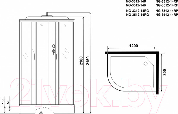 Изображение товара Душевая кабина Niagara NG-3512-14RG 120x80 (тонированное стекло)