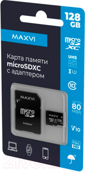 Изображение товара Карта памяти Maxvi microSDXC 128GB Class 10 UHS-I (1)