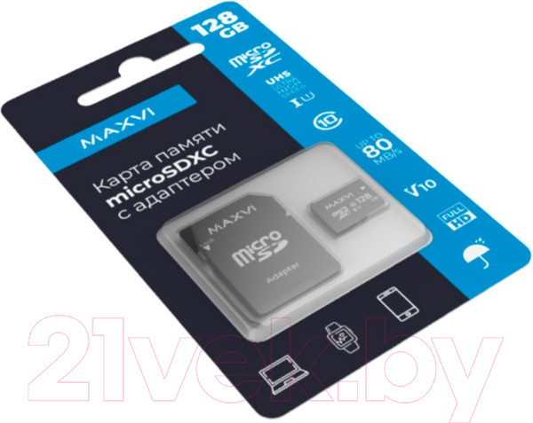 Изображение товара Карта памяти Maxvi microSDXC 128GB Class 10 UHS-I (1)