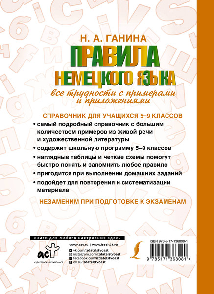 Изображение товара Учебное пособие АСТ Правила немецкого языка: с примерами и приложениями (Ганина Наталия)