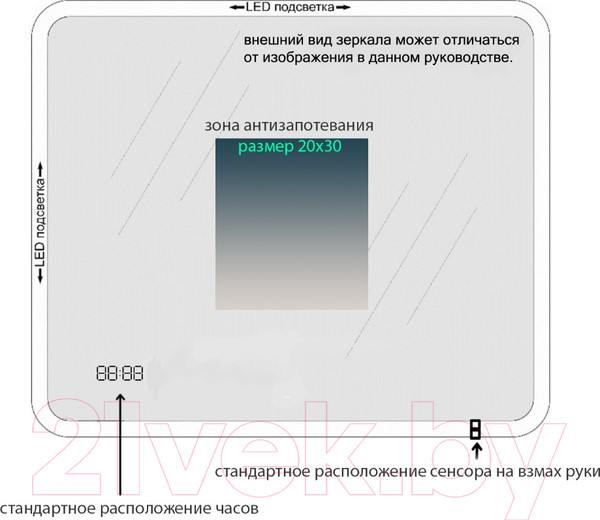 Изображение товара Зеркало Пекам Marta 1 140x80 / marta1-140x80dpcl (с подсветкой,с сенсором на взмах руки,подогрев,часы)