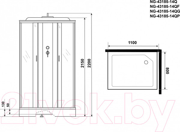 Изображение товара Душевая кабина Niagara NG-43185-14QF 110x80 (матовое стекло)