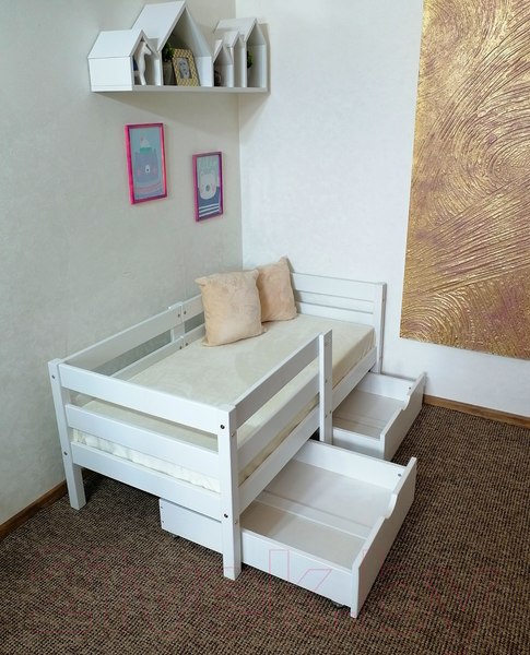 Изображение товара Кровать-тахта детская EcoWood Виктория 80x180 с ящиками / ECO.001.00041.80-180.W