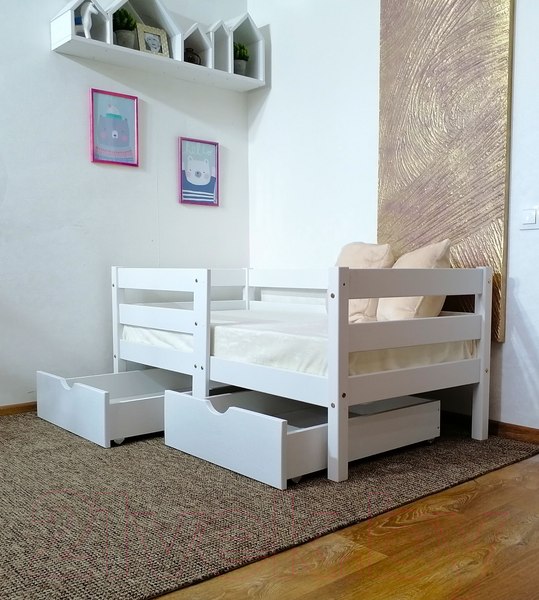 Изображение товара Кровать-тахта детская EcoWood Виктория 80x180 с ящиками / ECO.001.00041.80-180.W