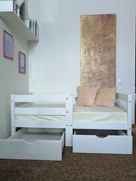 Изображение товара Кровать-тахта детская EcoWood Виктория 80x180 с ящиками / ECO.001.00041.80-180.W