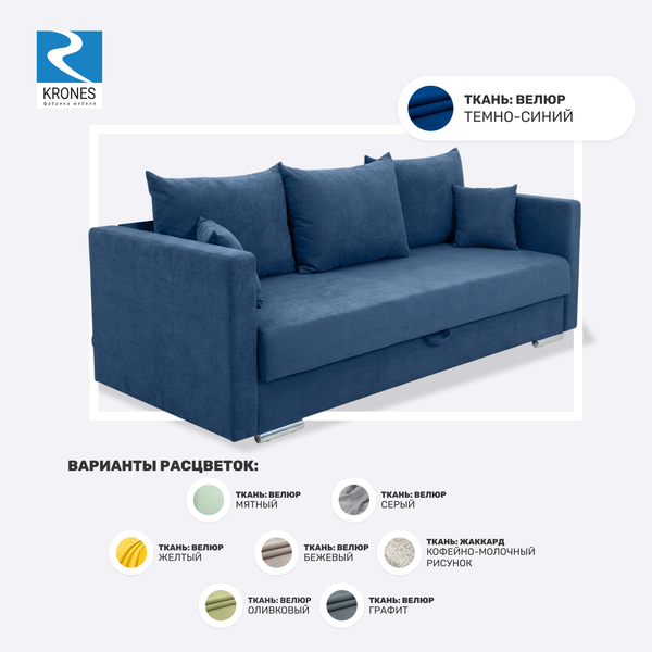 Изображение товара Диван KRONES Эллада мод.2 (велюр темно-синий)