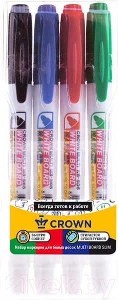 Изображение товара Набор маркеров CrowN Multi Board Slim / WB-505-4(SET) (4цв)