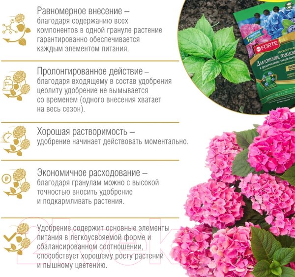 Изображение товара Удобрение Bona Forte Гранулы пролонгированные для гортензий с биодоступным кремнием (2.5кг)
