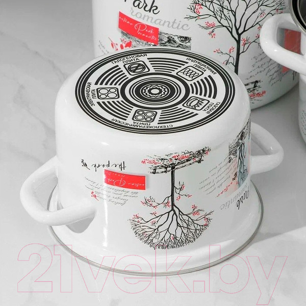 Изображение товара Набор кастрюль КМЗ Осенний парк-5-1 Люкс стиль (3шт, белый)