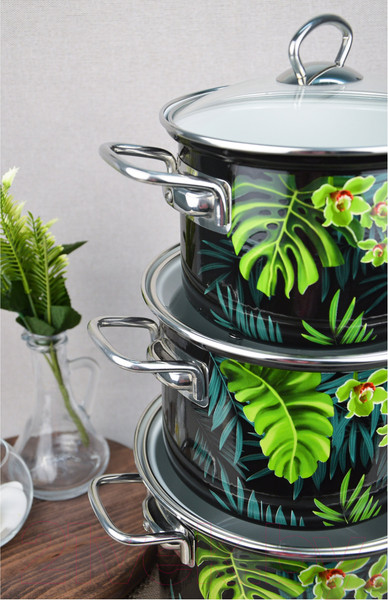Изображение товара Набор кастрюль КМЗ Тропическая ночь-5-1 Элит (3шт, черный)