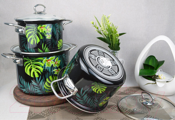Изображение товара Набор кастрюль КМЗ Тропическая ночь-5-1 Элит (3шт, черный)