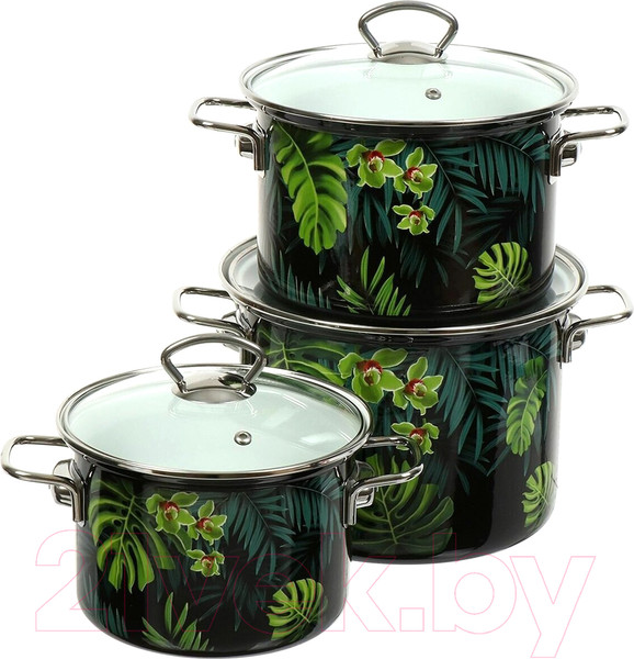 Изображение товара Набор кастрюль КМЗ Тропическая ночь-5-1 Элит (3шт, черный)