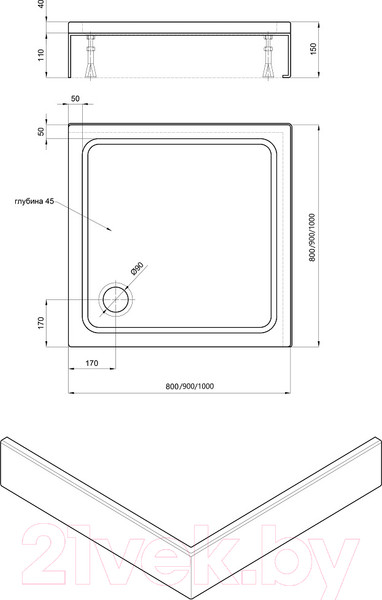 Изображение товара Душевой поддон Aquatek DPA-0000008 (без сифона)
