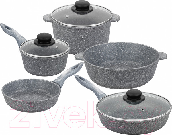 Изображение товара Набор кухонной посуды Elan Gallery Гармония вкуса / 120558+5 (8пр, серый мрамор)