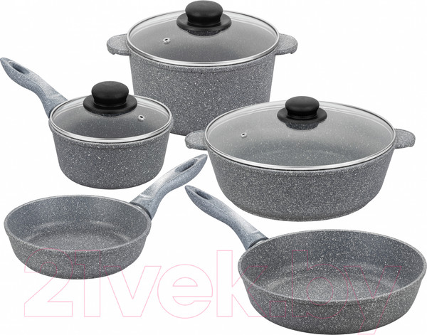 Изображение товара Набор кухонной посуды Elan Gallery Гармония вкуса / 120558+5 (8пр, серый мрамор)