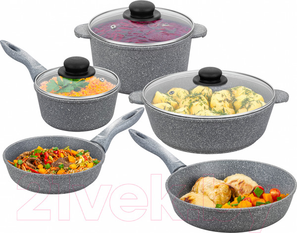 Изображение товара Набор кухонной посуды Elan Gallery Гармония вкуса / 120558+5 (8пр, серый мрамор)
