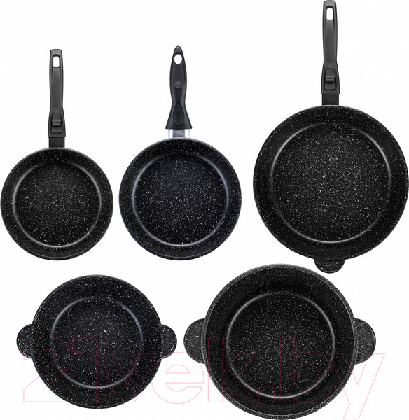 Изображение товара Набор кухонной посуды Elan Gallery Гармония вкуса / 120110+5 (9пр, черный мрамор)