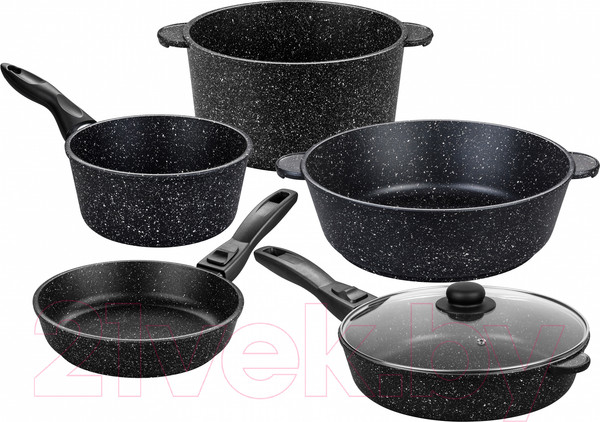 Изображение товара Набор кухонной посуды Elan Gallery Гармония вкуса / 120110+5 (9пр, черный мрамор)