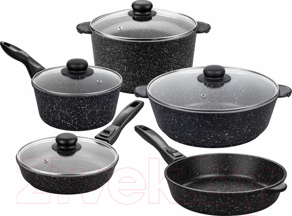 Изображение товара Набор кухонной посуды Elan Gallery Гармония вкуса / 120110+5 (9пр, черный мрамор)