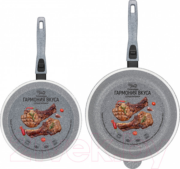 Изображение товара Набор сковородок Elan Gallery Гармония вкуса +крышки / 120591+2 (4пр, серый мрамор)