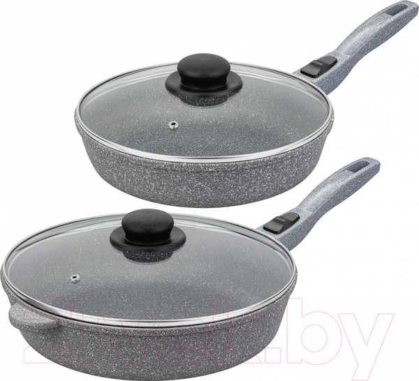 Изображение товара Набор сковородок Elan Gallery Гармония вкуса +крышки / 120591+2 (4пр, серый мрамор)