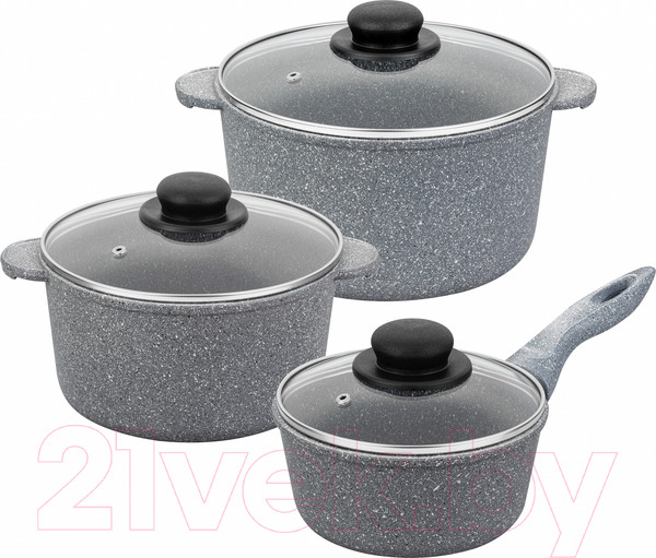 Изображение товара Набор кастрюль Elan Gallery Гармония вкуса / 120562+3 (6пр, серый мрамор)