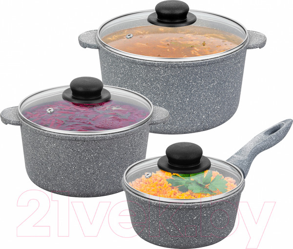 Изображение товара Набор кастрюль Elan Gallery Гармония вкуса / 120562+3 (6пр, серый мрамор)