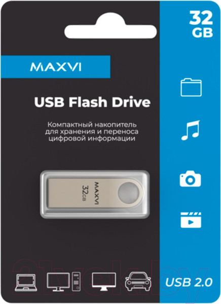 Изображение товара USB flash накопитель Maxvi MK 32GB 2.0 (металлик/серебристый)