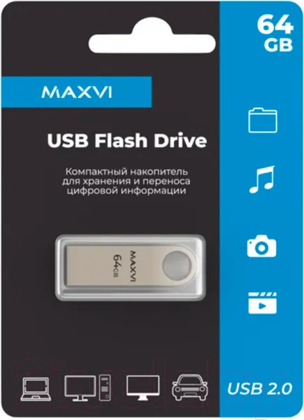 Изображение товара USB flash накопитель Maxvi MK 64GB 2.0 (металлик/серебристый)