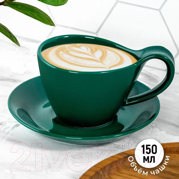 Изображение товара Чашка с блюдцем Elan Gallery Колоранс / 540755 (2пр, зеленый)