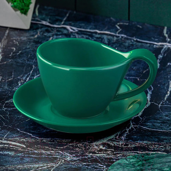 Изображение товара Чашка с блюдцем Elan Gallery Колоранс / 540755 (2пр, зеленый)