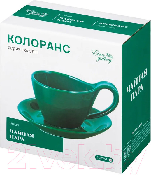Изображение товара Чашка с блюдцем Elan Gallery Колоранс / 540755 (2пр, зеленый)