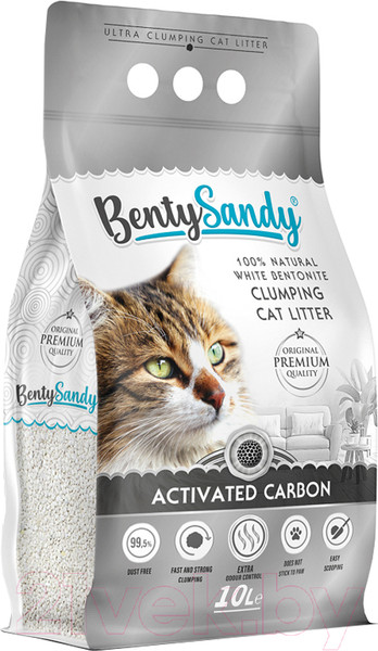Изображение товара Наполнитель для туалета BentySandy Бентонит комкующийся Activated Carbon Color Granules (10л)