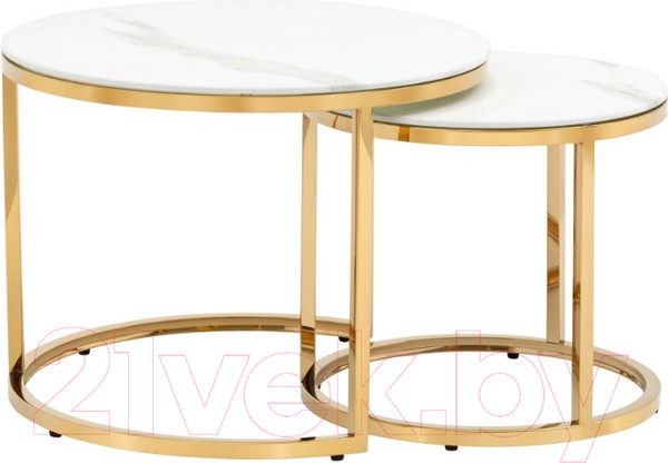 Изображение товара Комплект журнальных столиков Stool Group Селена / EET-131-2S-TG White (стекло белый мрамор/золото)