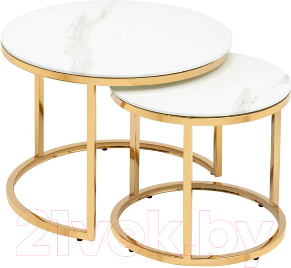 Изображение товара Комплект журнальных столиков Stool Group Селена / EET-131-2S-TG White (стекло белый мрамор/золото)