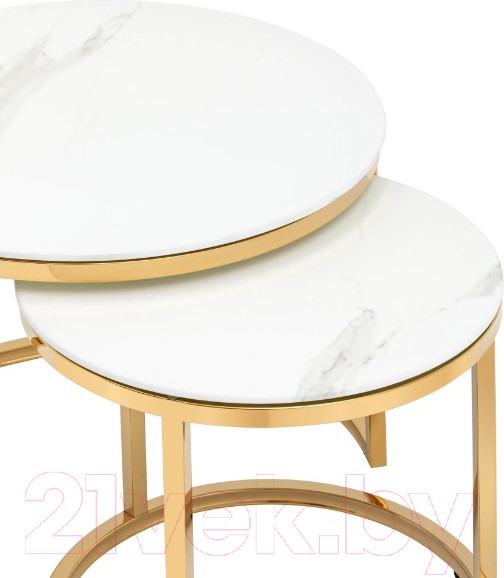 Изображение товара Комплект журнальных столиков Stool Group Селена / EET-131-2S-TG White (стекло белый мрамор/золото)