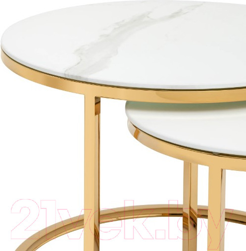 Изображение товара Комплект журнальных столиков Stool Group Селена / EET-131-2S-TG White (стекло белый мрамор/золото)