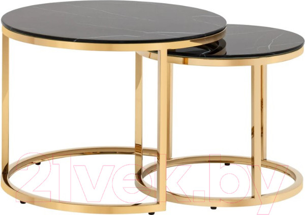 Изображение товара Комплект журнальных столиков Stool Group Селена / EET-131-2S-TG Black (стекло черный мрамор/золото)