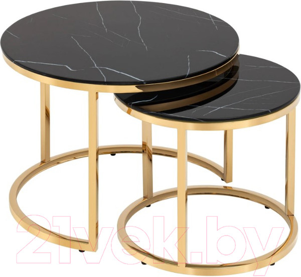 Изображение товара Комплект журнальных столиков Stool Group Селена / EET-131-2S-TG Black (стекло черный мрамор/золото)